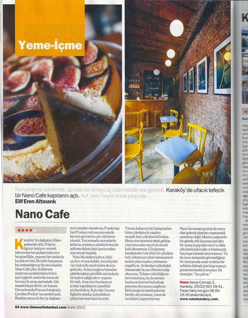 Pleine page sur le Nano Cafe dans Time Out Istanbul.